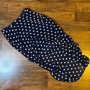 Asymmetrical chiffon navy and white polka dot skirt